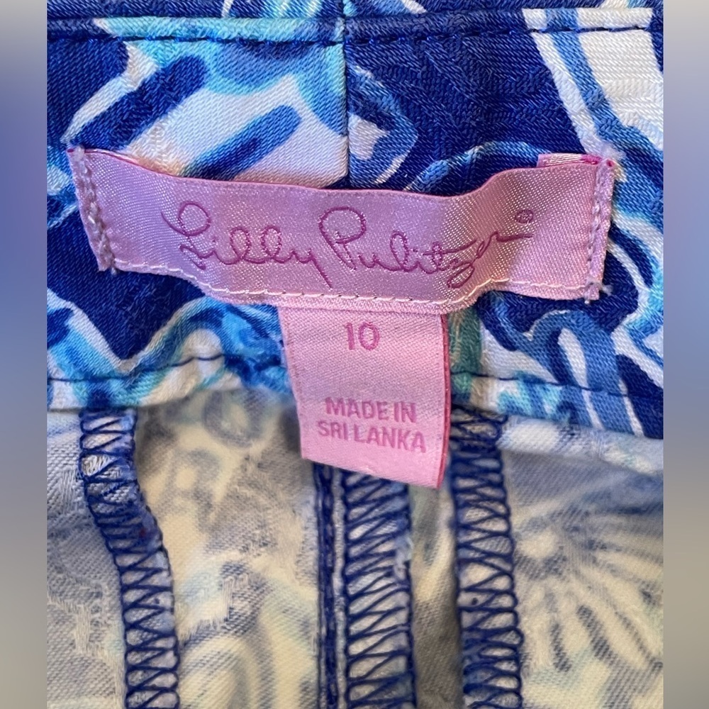 Lilly Pulitzer Kelly Textured Skinny Ankle Pant Get Trunky Blue Elephants 10 - Picture 3 of 6